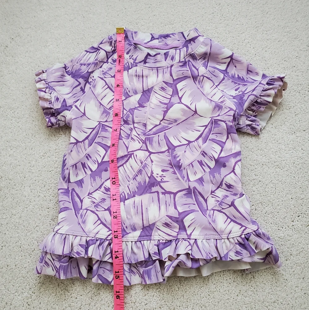 Janie and Jack Palm Girls Purple Leaf Ruffle Trim Rash Guard Swim Top sz6